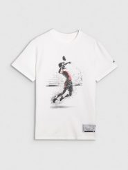 4F T-shirt regular z nadrukiem siatkarskim męski - biały 3XL. Białe koszulki sportowe męskie 4F, l, bez wzorów, z bawełny, bez ramiączek, do siatkówki. Za 69.99 zł.