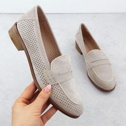 Półbuty zamszowe lordsy ażurowe beżowe Potocki SZ12585. Brązowe półbuty damskie POTOCKI, w ażurowe wzory, z nubiku, bez obcasa, bez zapięcia. Za 209.99 zł.