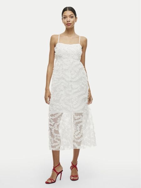 Vila Sukienka koktajlowa Leonora 14104320 Biały Loose Fit. Białe sukienki damskie Vila, xl, bez wzorów, z syntetyku, wizytowe, bez kołnierzyka, bez ramiączek. Za 169.99 zł.