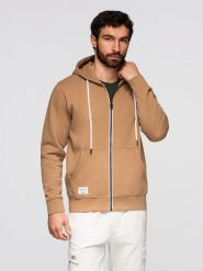Bluza bawełniana męska dresowa BASIC rozpinana z kapturem - brązowa V2 - Rozmiar: L. Brązowe bluzy męskie Ombre Clothing, l, z aplikacjami, z bawełny, biznesowe, bez ramiączek, z kapturem. W wyprzedaży za 118.99 zł.