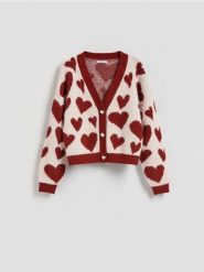 Kardigan w serca - wielobarwny. Kardigany damskie Reserved, l, bez wzorów, z dzianiny, bez kołnierzyka. Za 159.99 zł.