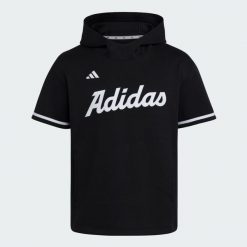 Bluza z kapturem i krótkim rękawem adidas Dugout. Czarne bluzy damskie Adidas, bez wzorów, z polaru, bez ramiączek, z kapturem. Za 349.00 zł.