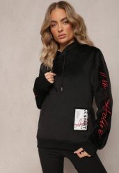 Czarna Bluza z Polarem i Haftami na Rękawach Janakame. Czarne bluzy damskie Renee, na jesień, l, bez wzorów, z bawełny, bez ramiączek, z kapturem. Za 79.99 zł.