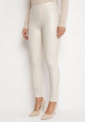 Ciemnobeżowe Legginsy z Ekoskóry z Wysokim Stanem i Imitacją Kieszeni Merievia. Brązowe legginsy damskie Born2be, bez wzorów, z jeansu. Za 39.99 zł.