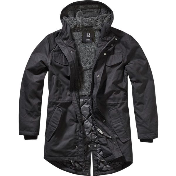 Parka Brandit Marsh Lake Teddy. Czarne parki męskie Brandit, xl, z aplikacjami, z futra, bez kołnierzyka, z kapturem. Za 540.05 zł.