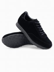 Męskie buty sportowe sneakersy z ekoskóry o zamszowym wykończeniu– czarne V1 OM-FOCS-0161 - 45. Czarne buty sportowe męskie Ombre Clothing, bez wzorów, z gumy, bez zapięcia. W wyprzedaży za 109.99 zł.