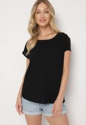 Czarna Bluzka z Wiskozy o Kroju Oversize Liruvia. Czarne bluzki damskie Born2be, l, bez wzorów, z jeansu, bez kołnierzyka, bez ramiączek. Za 49.99 zł.