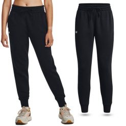 Spodnie dresowe damskie Under Armour Rival Fleece joggery. Czarne spodnie dresowe damskie Under Armour, bez wzorów, z dresówki, sportowe, długie. Za 219.50 zł.