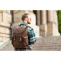 ZESTAW UPOMINKOWY ZUP-21-BR PLECAK VINTAGE T-19-BR ORAZ PORTFEL SKÓRZANY T-03-BR. Brązowe plecaki męskie bez wzorów, z bawełny, vintage. Za 249.00 zł.