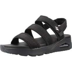 Sandały SKECHERS 120017S Czarny. Czarne sandały damskie Skechers, bez wzorów, z tkaniny, bez obcasa, bez zapięcia. Za 220.99 zł.