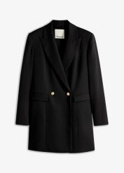 Długi żakiet z dekoracyjnymi guzikami. Czarne marynarki i żakiety damskie bonprix, bez wzorów, eleganckie, bez kołnierzyka, bez ramiączek. Za 219.99 zł.