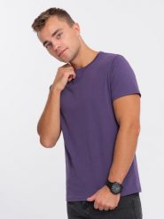 Męski klasyczny bawełniany T-shirt BASIC - fioletowy V9 OM-TSBS-0146 - XL. Fioletowe t-shirty męskie Ombre Clothing, l, bez wzorów, z bawełny, bez kołnierzyka, bez ramiączek. W wyprzedaży za 24.99 zł.