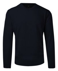 Sweter Ciemny Granatowy Wełniany w Serek, V-neck, Męski, Cienki -HOVARD. Niebieskie swetry męskie Hovard, m, bez wzorów, z tkaniny, biznesowe, bez kołnierzyka, bez ramiączek. Za 135.00 zł.