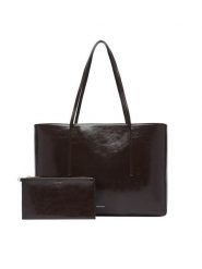 Calvin Klein Torebka Foil Logo Glossy Tote W/ Pouch LV04F3537G Brązowy. Brązowe shopperki damskie Calvin Klein, bez wzorów, ze skóry, bez dodatków. Za 649.99 zł.