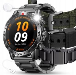 SMARTWATCH ZEGAREK MĘSKI MENU JĘZYK POLSKI ROZMOWY CZARNY PREMIUM + 3 PASKI. Czarne zegarki męskie JG Smart, bez wzorów. Za 259.99 zł.
