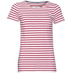 Damska Koszulka Z Okrągłym Dekoltem W Paski Miles. Białe bluzki damskie SOL'S, s, bez wzorów, sportowe, bez kołnierzyka, bez ramiączek. Za 72.99 zł.