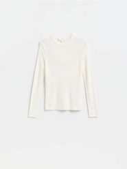 Sweter z wełny merino - złamana biel. Swetry nierozpinane damskie Reserved, l, bez wzorów, z wełny, bez kołnierzyka, bez ramiączek. Za 199.99 zł.