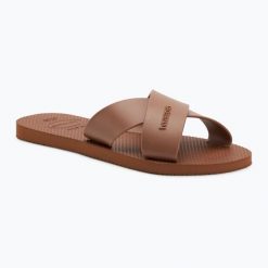 Klapki damskie Havaianas Aqua. Brązowe klapki damskie Havaianas, bez wzorów, sportowe, bez obcasa, bez zapięcia. Za 83.99 zł.