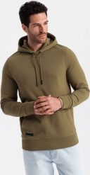 Ombre Bawełniana bluza męska dresowa kangurka z kapturem BASIC oliwkowa V2 OM-SSBN-0161 XL. Zielone bluzy męskie Ombre, m, bez wzorów, z bawełny, z kapturem. Za 169.99 zł.
