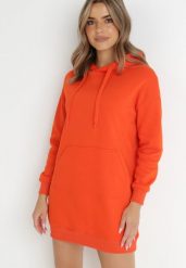 Pomarańczowa Bluza Długa z Kapturem Nilalra. Brązowe bluzy damskie Born2be, l, bez wzorów, z bawełny, casualowe, bez ramiączek, z kapturem. Za 99.99 zł.