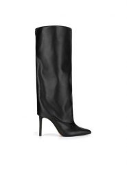 Nine West Kozaki SJ3645-2 Czarny. Czarne kozaki damskie Nine West, bez wzorów, z materiału, bez obcasa, na szpilce, bez zapięcia. Za 379.99 zł.
