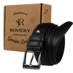 Pasek skórzany czarny Rovicky PRS-08-ARS. Czarne paski męskie ROVICKY, ze skóry, klasyczne. Za 41.99 zł.