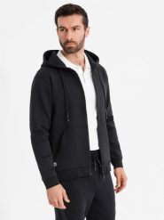 Rozpinana bluza dresowa hoodie w stylu streetwearowym – czarna V3 OM-SSZP-0213 - XXL. Czarne bluzy męskie Ombre Clothing, l, bez wzorów, z bawełny, bez kaptura. Za 161.99 zł.