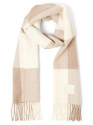 BOSS szalik tkany z wełny Kobiety Wełna (100%) biały|brązowy, ONE SIZE. Białe szaliki damskie Boss, bez wzorów, z wełny. Za 349.95 zł.