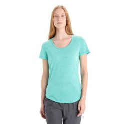Koszulka Turystyczna Damska Icebreaker Sphere II SS Scoop T-Shirt. Zielone bluzki damskie Icebreaker, s, bez wzorów, sportowe, bez kołnierzyka, bez ramiączek. Za 255.68 zł.