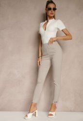 Beżowe Spodnie z Wiskozą High Waist i Ozdobnymi Napami Redaira. Brązowe spodnie materiałowe damskie Renee, z aplikacjami, z jeansu, eleganckie, z podwyższonym stanem. Za 64.99 zł.