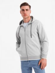 Męska bluza dresowa z kapturem o delikatnej strukturze – szara V4 - Rozmiar: XXL. Szare bluzy męskie Ombre Clothing, m, bez wzorów, z bawełny, sportowe, bez ramiączek, z kapturem. W wyprzedaży za 164.99 zł.