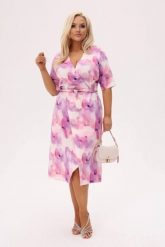 Kopertowa sukienka Florella MIDI - Akwarelowe Kwiaty, w odcieniach różu i fioletu PLUS SIZE XXL OVERSIZE. Czerwone sukienki damskie Moda Size Plus Iwanek, do pracy, na lato, plus size, bez wzorów, z elastanu, biznesowe, bez kołnierzyka, plus size, bez ramiączek, midi, dopasowane. W wyprzedaży za 263.90 zł.