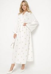 Biała Wiskozowa Sukienka o Kroju Oversize z Ozdobnym Haftem Naleniel. Białe sukienki damskie Born2be, na co dzień, l, bez wzorów, z wiskozy, bez kołnierzyka, bez ramiączek, maxi, oversize. Za 129.99 zł.