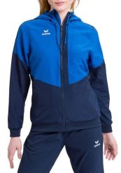 Damska kurtka z kapturem Erima Tracktop Squad. Niebieskie kurtki sportowe damskie Erima, bez wzorów, z materiału, bez ramiączek, z kapturem, na fitness i siłownię. Za 225.30 zł.