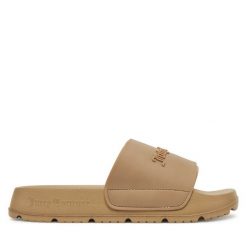 Klapki Juicy Couture. Brązowe klapki damskie Juicy Couture, bez wzorów, bez obcasa, bez zapięcia. Za 99.99 zł.