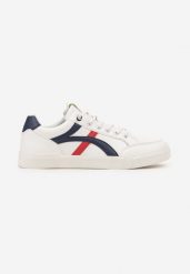 Biało-Czerwone Sznurowane Buty Sportowe z Ozdobnymi Paskami Temvia. Białe buty sportowe męskie Born2be, bez wzorów, bez zapięcia. Za 129.99 zł.