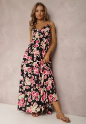 Czarna Sukienka Kydatea. Czarne sukienki damskie Renee, m, bez wzorów, z tkaniny, wakacyjne, bez kołnierzyka, bez ramiączek, maxi, rozkloszowane. Za 49.99 zł.
