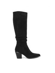 DeeZee Kozaki WS22367-02 Czarny. Czarne kozaki damskie DeeZee, bez wzorów, z materiału, bez obcasa, na słupku, bez zapięcia. Za 199.99 zł.