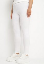 Białe Bawełniane Legginsy z Gumką w Pasie Mevora. Białe legginsy damskie Born2be, bez wzorów, z bawełny. Za 19.99 zł.