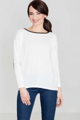 Ecru Sweter z Łatami na Rękawach. Brązowe swetry nierozpinane damskie Katrus, l, bez wzorów, z elastanu, bez kołnierzyka, bez ramiączek. Za 179.00 zł.