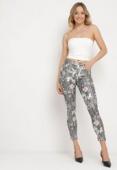 Szare Spodnie Skinny z Ozdobnym Kwiatowym Wzorem Lakardi. Szare spodnie materiałowe damskie Born2be, bez wzorów, z bawełny, eleganckie. Za 14.99 zł.