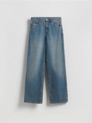 Jeansy wide leg - niebieski. Niebieskie jeansy damskie Reserved, bez wzorów, z bawełny, z podwyższonym stanem. Za 139.99 zł.