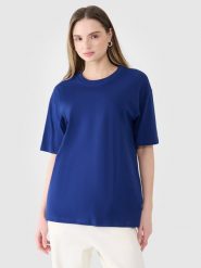 4F T-shirt oversize gładki damski - granatowy M. Niebieskie t-shirty damskie 4F, m, bez wzorów, z bawełny, klasyczne, bez kołnierzyka, bez ramiączek. W wyprzedaży za 39.99 zł.
