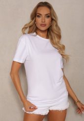 Biała Klasyczna Gładka Koszulka z Bawełny Detima. Białe bluzki damskie Renee, xl, bez wzorów, z bawełny, klasyczne, bez kołnierzyka, bez ramiączek. Za 34.99 zł.