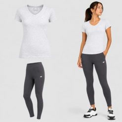 KOMPLET DAMSKI 4F T-SHIRT + LEGGINSY ZESTAW SPORTOWY NA CO DZIEŃ XL SS26. Legginsy damskie 4F, uniwersalny, bez wzorów, z bawełny, na fitness i siłownię. Za 119.98 zł.