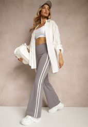 Szare Legginsy Flare High Waist z Marszczeniem i Lampasami Kirsena. Szare legginsy damskie Renee, bez wzorów, z jeansu. Za 49.99 zł.