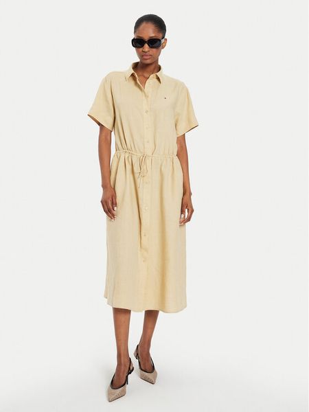 Tommy Hilfiger Sukienka koszulowa WW0WW41911 Beżowy Relaxed Fit. Brązowe sukienki damskie Tommy Hilfiger, bez wzorów, ze lnu, bez kołnierzyka, bez ramiączek, koszulowe. Za 629.99 zł.