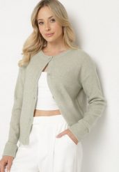 Jasnozielony Kardigan o Klasycznym Kroju z Okrągłym Dekoltem Renfira. Zielone kardigany damskie Born2be, z aplikacjami, z jeansu, eleganckie, bez kołnierzyka. Za 149.99 zł.