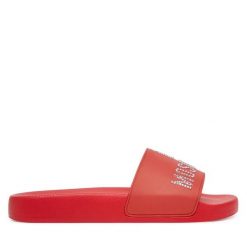 Klapki LOVE MOSCHINO. Czerwone klapki damskie Love Moschino, bez wzorów, bez obcasa, bez zapięcia. Za 519.99 zł.