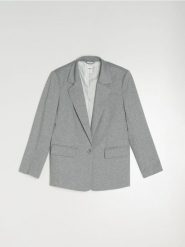 Żakiet - szary. Szare marynarki i żakiety damskie Sinsay, bez wzorów, bez kołnierzyka, bez ramiączek. Za 79.99 zł.